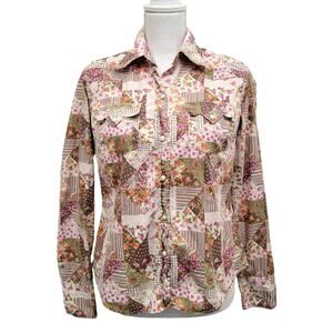 Lucky Brand Pearl Snap Button Up Shirt Large Patchwork